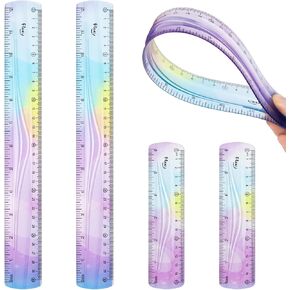 12 Inch & 6 Inch Flexible Ruler, Bendable Plastic Ruler, Soft Bendable Gradient Color Rulers with Centimeters and Inches for Student School Classroom Office Supplies (4 PCS) in Saudi Arabia