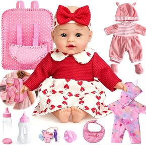 AuntyFey 12" Baby Doll Set, Baby Doll Bassinet with Accessory for Toddler Girls 3-5 6-12, Pretend Play Party Toy with Bottle, 3 Outfits, Scarf, Backpack in Saudi Arabia