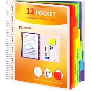 12 Pocket Project Organizer, 6 Colors Multi Pocket Folder Binder with Dividers, Spiral Pocket Notebook with Zipper Pouch, Office Organizer File Folders, Letter Size, School Supplies, Black in Kuwait