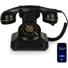 Vintage Bluetooth Phone, Retro Desk Telephone with Gold Accents, Connects to Smartphone via Bluetooth, Voice Assistant Support, Loud Nostalgic Ringtones for Home & Office,Black in Kuwait
