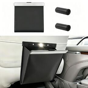 Leather Car Trash Can with Smart LED Light & Magnetic Closure, Hanging Car Trash Bag, Small Car Trash Can, Leak-Proof, Odor-Lock Car Trash Bin for Any Cars, Sedans, SUVs, Trucks, Black in Saudi Arabia