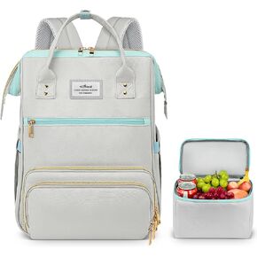 ETRONIK Lunch Backpack, 15.6 Inch Laptop Backpack, Stylish Nurse Teacher Work Bag with Insulated Cooler Lunch Box for Women Men, College Backpack for Travel, Grey Blue in Saudi Arabia