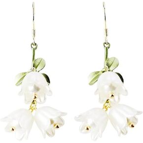 Lily of the Valley Flower Earrings Elegant Sweet White Bell Lily Flowers Green Bow Floral Small Fairy Earrings for Women Girls Minimalist Valentines Day Birthday Wedding Bridal Fashion Nature Jewelry Gifts in Kuwait