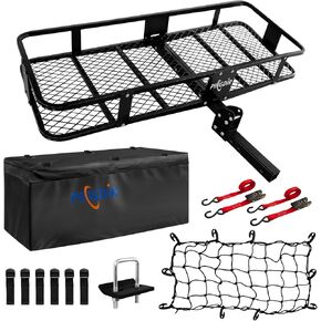PINGDIR Folding Hitch Mount Cargo Carrier Hitch Rack Basket 60"*21.5"*6" Hauling Weight Capacity of 500 Lbs, Waterproof Cargo Bag 58" 19" 24", with Hitch Stabilizer,Cargo Net and Ratchet Straps in Saudi Arabia