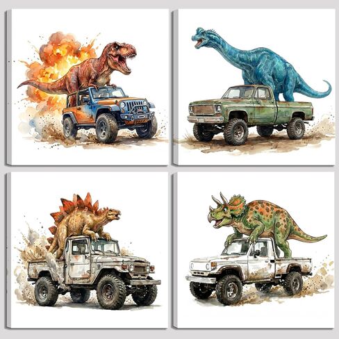 Dinosaur Bedroom Decor Wall Art Prints Gift Idea for Nursery and Kids Room Canvas Wall Art Watercolor Dinosaur Boys Room Decor Framed Wall Art 4 Pieces Canvas Art Print Gallery Wrapped Wall Art Prints in Saudi Arabia