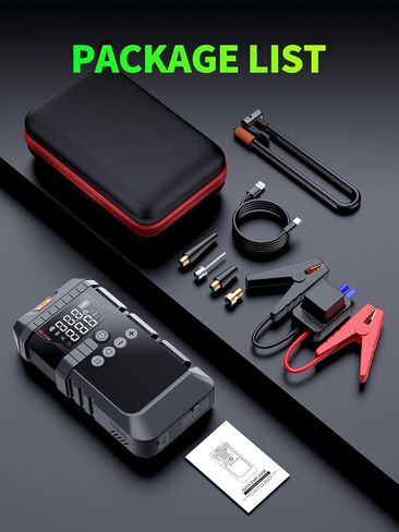 Portable Car Battery Jump Starter with Air Compressor, 6000A Car Battery Booster (All Gas/12L Diesel) with 45W Fast Charge, 160PSI Auto-Shut Off Tire Inflator,LED Light, Jumper Cables,Golves in Kuwait