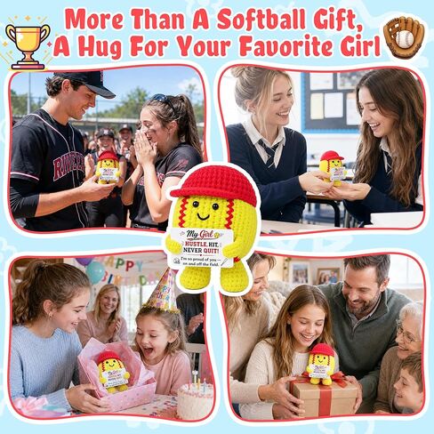 Softball Gifts for Girls - Handmade Crochet Softball Doll Birthday Gifts for Daughter, Positive Inspirational Gift for Teen Girl Softballs Players Friends Christmas Graduation Senior Night in Kuwait