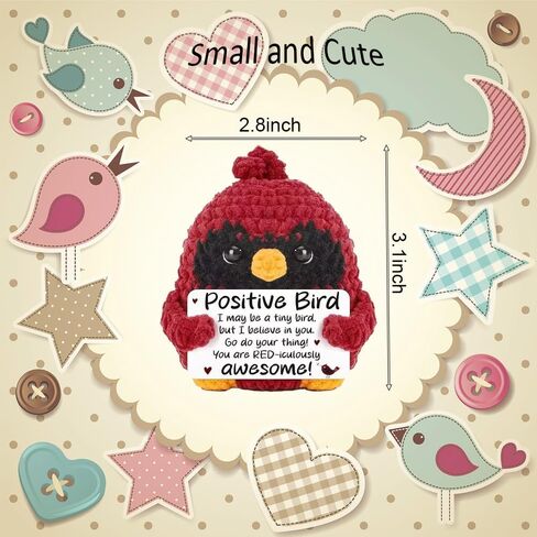 Red Cardinal Doll - Positive Bird Encouragement Stuffed Decor with Inspirational Quote Card, Cute Knitted Red Bird Decor for Home/Desk, Unique Gift for Friends/Family in Kuwait