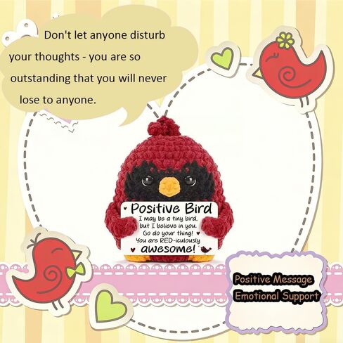 Red Cardinal Doll - Positive Bird Encouragement Stuffed Decor with Inspirational Quote Card, Cute Knitted Red Bird Decor for Home/Desk, Unique Gift for Friends/Family in Kuwait