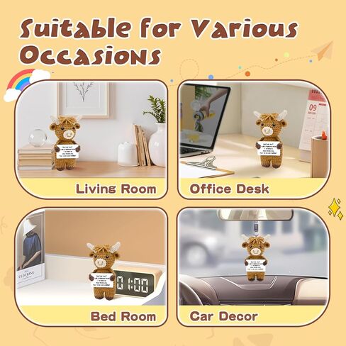 Hoedia Positive Crochet Highland Cow with Inspirational Card, Emotional Stuffed Animal Self Care Gift, Get Well Birthday Gifts for Women Men Friends Coworkers in Kuwait