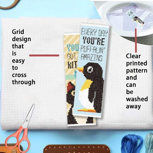 FREEBLOSS 12 Set Cross Stitch Bookmark Kit 11CT DIY Cross Stitch Kits Animal Stamped Embroidery Kit with Instructions Bookmark Making Set for Adult Beginners 11CT 8x2.4inch in Kuwait