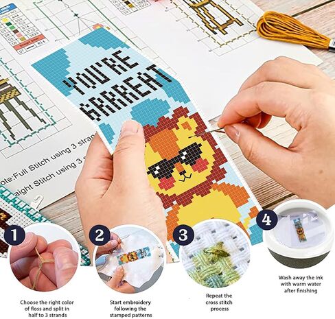 FREEBLOSS 12 Set Cross Stitch Bookmark Kit 11CT DIY Cross Stitch Kits Animal Stamped Embroidery Kit with Instructions Bookmark Making Set for Adult Beginners 11CT 8x2.4inch in Kuwait
