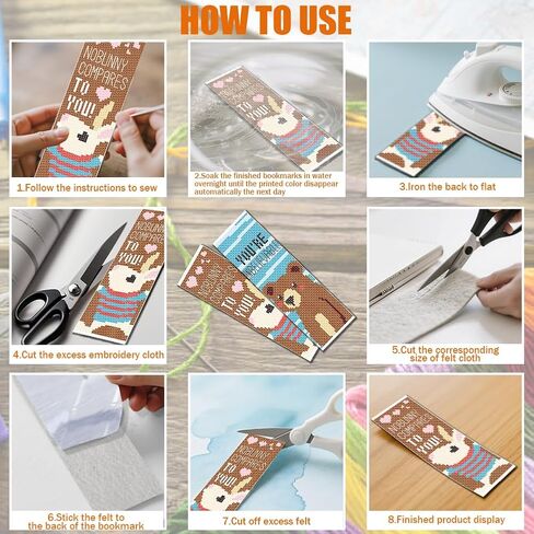 FREEBLOSS 12 Set Cross Stitch Bookmark Kit 11CT DIY Cross Stitch Kits Animal Stamped Embroidery Kit with Instructions Bookmark Making Set for Adult Beginners 11CT 8x2.4inch in Kuwait