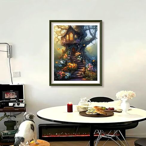 Enchanted Treehouse Cross Stitch Kit - 15.7" x 19.7"(40x50cm), Vibrant Garden & Cottage Design, DIY Embroidery Kit with Threads, Fabric & Guide, Fairy Tale Decor Gift in Kuwait