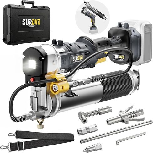 مسدس شحم لاسلكي متوافق مع بطارية DeWalt 20V، أقصى ضغط عالي 12000 رطل لكل بوصة مربعة مع مشغل قفل، مقبض دوار 2 في 1، خرطوم 39.4 بوصة و4 وصلات، للشحوم السائبة والخرطوشة (الأداة فقط) in Kuwait