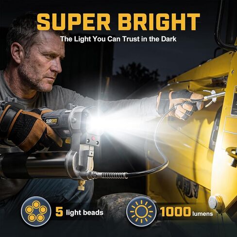 مسدس شحم لاسلكي متوافق مع بطارية DeWalt 20V، أقصى ضغط عالي 12000 رطل لكل بوصة مربعة مع مشغل قفل، مقبض دوار 2 في 1، خرطوم 39.4 بوصة و4 وصلات، للشحوم السائبة والخرطوشة (الأداة فقط) in Kuwait