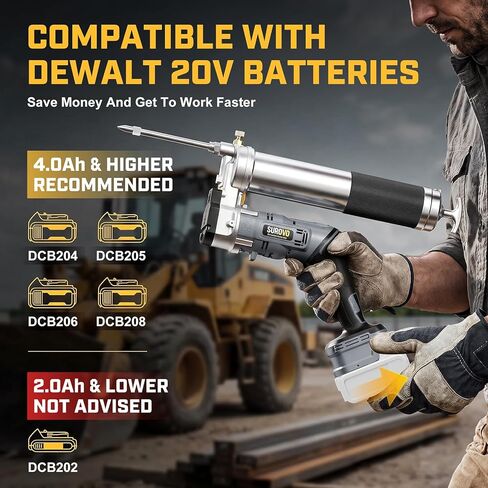 مسدس شحم لاسلكي متوافق مع بطارية DeWalt 20V، أقصى ضغط عالي 12000 رطل لكل بوصة مربعة مع مشغل قفل، مقبض دوار 2 في 1، خرطوم 39.4 بوصة و4 وصلات، للشحوم السائبة والخرطوشة (الأداة فقط) in Kuwait
