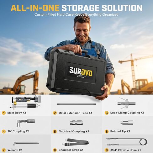 مسدس شحم لاسلكي متوافق مع بطارية DeWalt 20V، أقصى ضغط عالي 12000 رطل لكل بوصة مربعة مع مشغل قفل، مقبض دوار 2 في 1، خرطوم 39.4 بوصة و4 وصلات، للشحوم السائبة والخرطوشة (الأداة فقط) in Kuwait