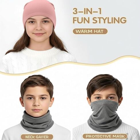 Kids Winter Neck Warmer 2 PACK, Fleece Neck Ski Mask for Boys Girls Windproof Face Cover Scarf for Cold Weather in Kuwait
