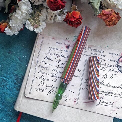 SeventyTwo Handmade Glass Dip Pen with Colorwood Handle, Borosilicate Emerald Glass Nib, Calligraphy Writing Set, Vintage Style (Emerald) in Kuwait