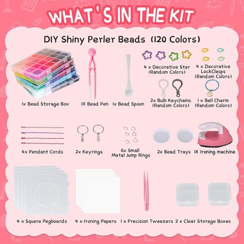 Fuse Beads Kit-120 Colors 62000 2.6mm-Easy DIY, Built-in Iron | DIY Crafts Supplies for Women, Great Supplies for Fuse Beads Artist, Art Decorations for Room, Ideal Gift,Pixel Art in Kuwait