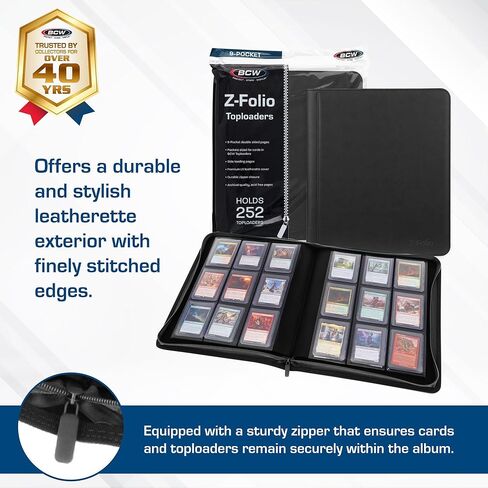 BCW Top Loader Binder | 9-Pocket LX Album | Black Leatherette Toploader | Archival Safe | Side-Loading Pages | Holds 252 Standard 3x4 Toploaders | Ideal for Sports, Trading, and Gaming Cards in Saudi Arabia