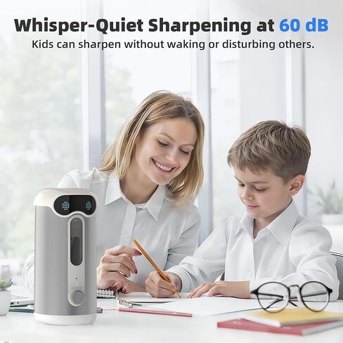 VUSIGN Automatic Pencil Sharpener, Quiet 60dB Robot Pencil Sharpener with DIY Face Stickers, Rechargeable, Auto Stop for 6.9–10.8mm No.2/Colored Pencils, Kids Classroom/Home Use (Silver) in Kuwait