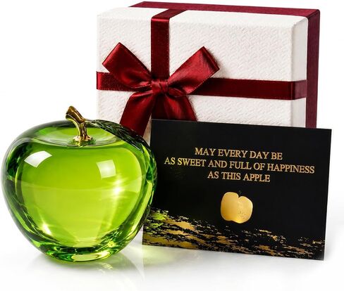 Crystal Apple Paperweight – Ultra Clear Glass Apple with Gold Stem & Leaf, Elegant Desk Decor, Teacher Thank You Gift (Red) in Saudi Arabia