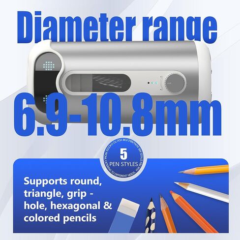 VUSIGN Automatic Pencil Sharpener, Quiet 60dB Robot Pencil Sharpener with DIY Face Stickers, Rechargeable, Auto Stop for 6.9–10.8mm No.2/Colored Pencils, Kids Classroom/Home Use (Silver) in Kuwait