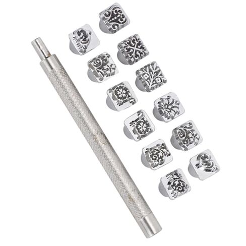 Leather Stamping Punch Tool Set, 12 Piece Tang Dynasty Flower Design, Zinc Alloy, with Handle, for Leather Crafting in Kuwait