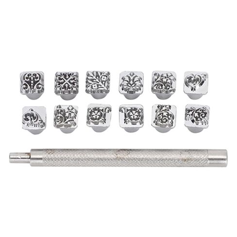 Leather Stamping Punch Tool Set, 12 Piece Tang Dynasty Flower Design, Zinc Alloy, with Handle, for Leather Crafting in Kuwait