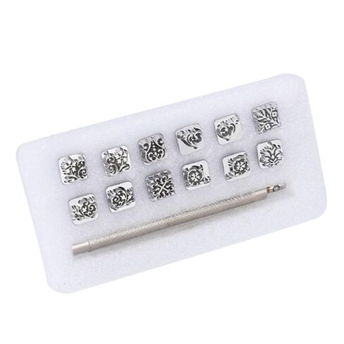 Leather Stamping Punch Tool Set, 12 Piece Tang Dynasty Flower Design, Zinc Alloy, with Handle, for Leather Crafting in Kuwait