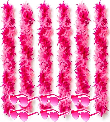 Colorful Feather Boas 6 Packs, 6.6ft Turkey Boas for Women for Bachelor Party Halloween,with Heart Sunglasses in Kuwait