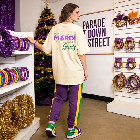 Mardi Gras Oversized Shirt for Women New Orlean Carnival Tee Shirt Outfit Holiday Short Sleeve Tops in Saudi Arabia