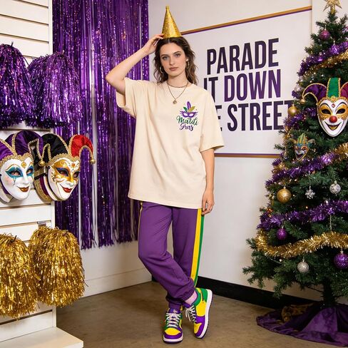 Mardi Gras Oversized Shirt for Women New Orlean Carnival Tee Shirt Outfit Holiday Short Sleeve Tops in Saudi Arabia