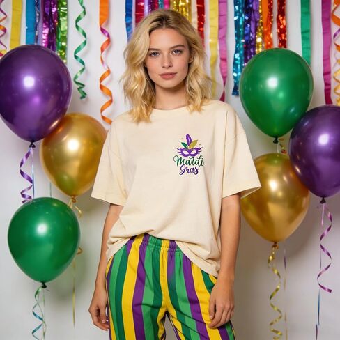 Mardi Gras Oversized Shirt for Women New Orlean Carnival Tee Shirt Outfit Holiday Short Sleeve Tops in Saudi Arabia