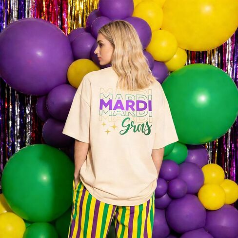 Mardi Gras Oversized Shirt for Women New Orlean Carnival Tee Shirt Outfit Holiday Short Sleeve Tops in Saudi Arabia
