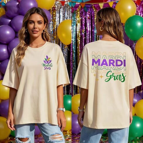 Mardi Gras Oversized Shirt for Women New Orlean Carnival Tee Shirt Outfit Holiday Short Sleeve Tops in Saudi Arabia