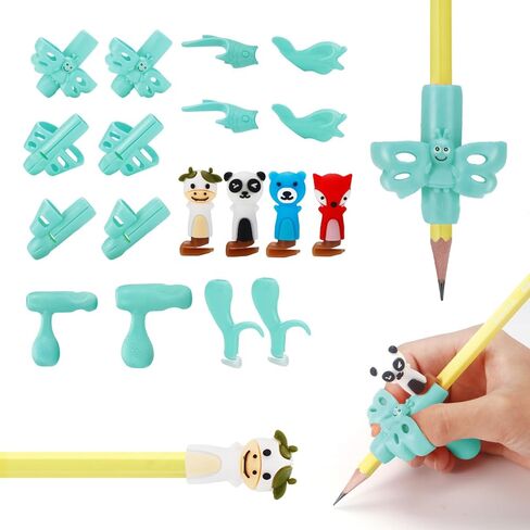18 Pack Preschool Pencil Grips for Kids Handwriting Pencil Grippers Pen Control Training Writing Posture Correction Tools for Kids Toddler Children, Fits Pencils, Pens, Crayons (Sophie Blue) in Kuwait