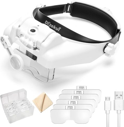 Headband Magnifying Glass with Light, Rechargeable Head Magnifying Glasses 1X to 14X, Magnifier Headset with 6 Detachable Lens, Hands Free Head Mount Magnifier for Close Work Jewelry Crafts in Kuwait