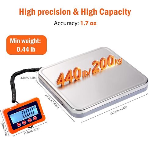 Vivicreate Shipping Scale 440lb/1.7oz High Accurate, Package Scale Shipping with Hold and Tare, Battery Included, Parcel Scale for Small Business, Luggage and Home in Kuwait