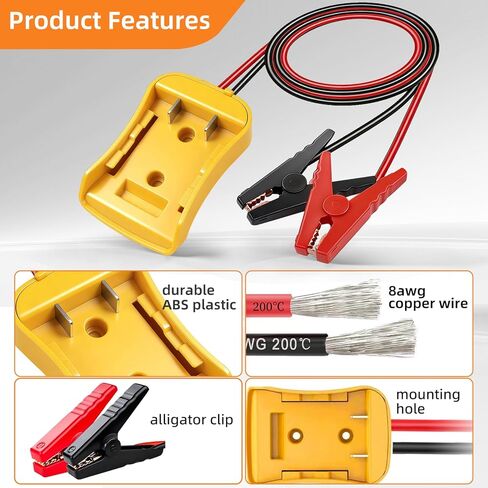 3.5FT 8AWG Flexible Silicone Cable Adapter with Alligator Clips,Compatible with Dewalt 18/20V,The Silicone Wire Heat-Resistant up to 392°F,The Clamps are Sturdy,No Switch, no Fuse in Kuwait
