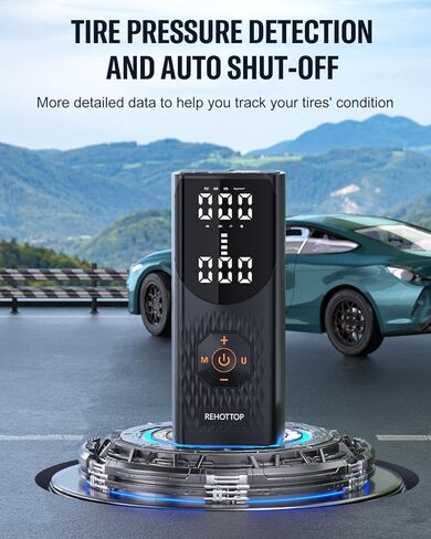 REHOTTOP Tire Inflator Portable Air Compressor, 160 PSI Cordless Air Pump for Car Tires with Digital Pressure Gauge, LED Light & Auto Shut-Off, 5X Fast Inflation for Car, Motorcycle, Bicycle, Ball in Kuwait
