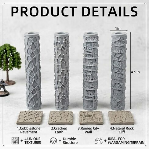 Warmtree 4 Pcs Terrain Texture Roller Set Polymer Clay Texture Roller for DIY Modeling Scenic Terrain Wall Road Model Miniatures Landscape in Kuwait