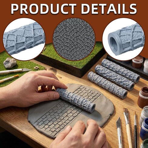 Warmtree 4 Pcs Terrain Texture Roller Set Polymer Clay Texture Roller for DIY Modeling Scenic Terrain Wall Road Model Miniatures Landscape in Kuwait