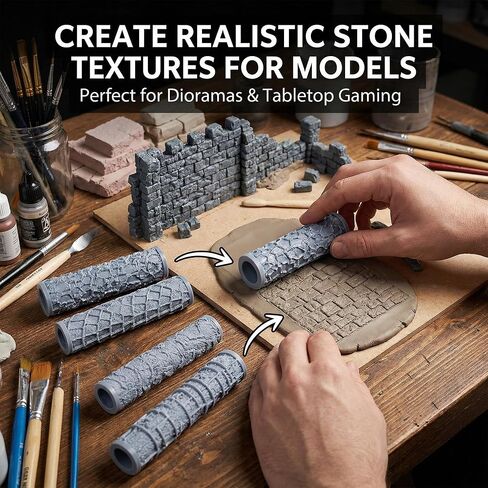 Warmtree 4 Pcs Terrain Texture Roller Set Polymer Clay Texture Roller for DIY Modeling Scenic Terrain Wall Road Model Miniatures Landscape in Kuwait