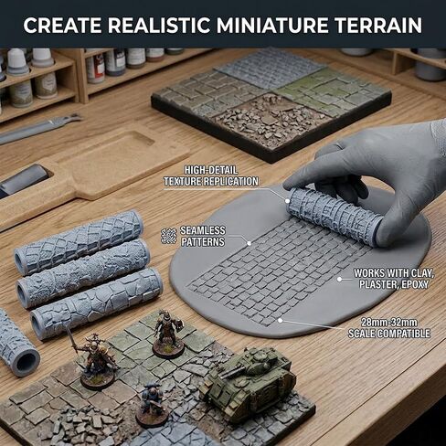 Warmtree 4 Pcs Terrain Texture Roller Set Polymer Clay Texture Roller for DIY Modeling Scenic Terrain Wall Road Model Miniatures Landscape in Kuwait