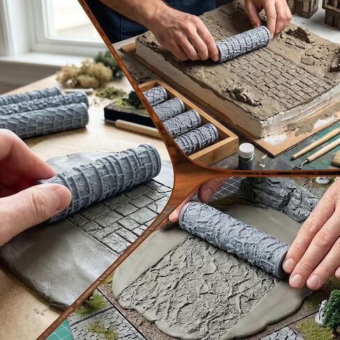 Warmtree 4 Pcs Terrain Texture Roller Set Polymer Clay Texture Roller for DIY Modeling Scenic Terrain Wall Road Model Miniatures Landscape in Kuwait