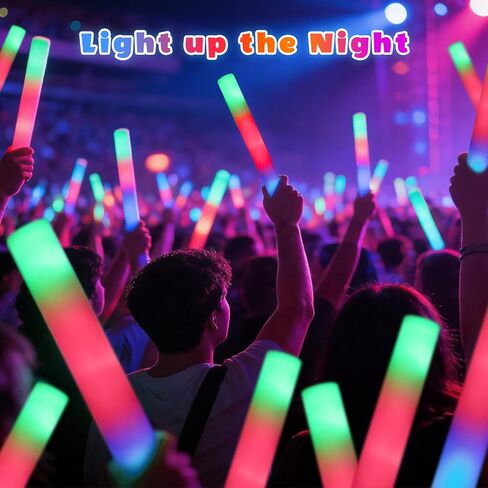 SHQDD 56PCS Foam Glow Sticks Bulk, Light up Foam Sticks with 3 Modes of Color Flashing, Glow Sticks Party Pack, Light up in the Dark Party Supplies for Wedding, Concert, New Year, Halloween in Kuwait