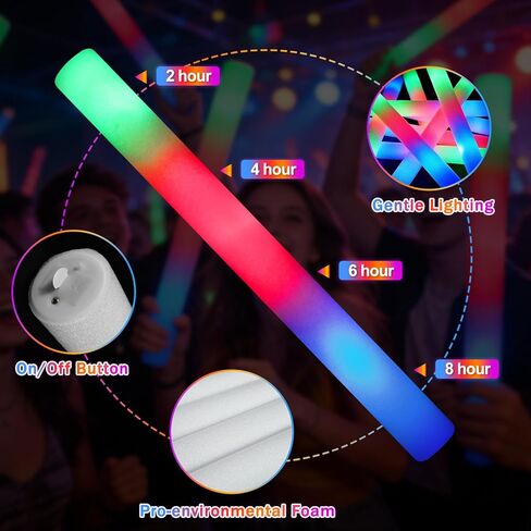 SHQDD 56PCS Foam Glow Sticks Bulk, Light up Foam Sticks with 3 Modes of Color Flashing, Glow Sticks Party Pack, Light up in the Dark Party Supplies for Wedding, Concert, New Year, Halloween in Kuwait